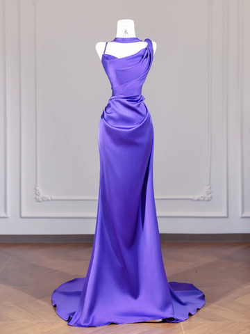 Stunning Purple Mermaid Spaghetti Strap Satin Long Prom Dress Party Dress HZ1023